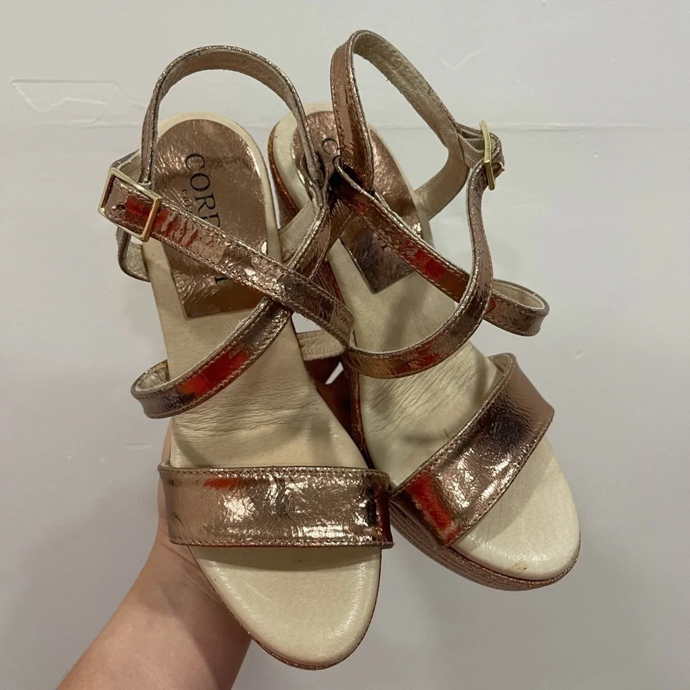 Cordani Harlow Rosegold Espadrille Wedge Sandal 36